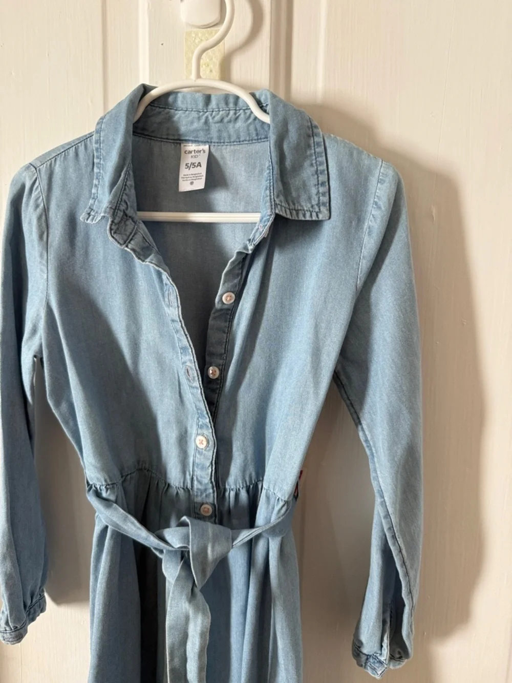 Carter's Light Blue Denim Shirt Dress with Tie Waist